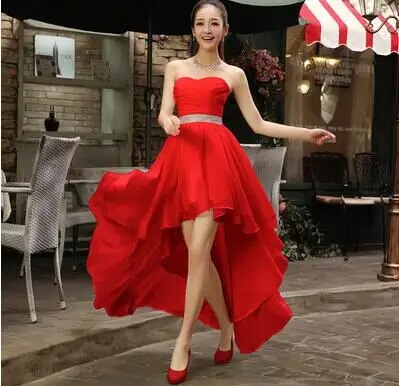 Chiffon Front Short Opening Long Back Strapless Dress