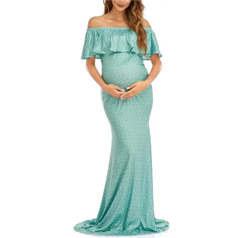 Maternity Elegant Slim Off Shoulder Long Dresses