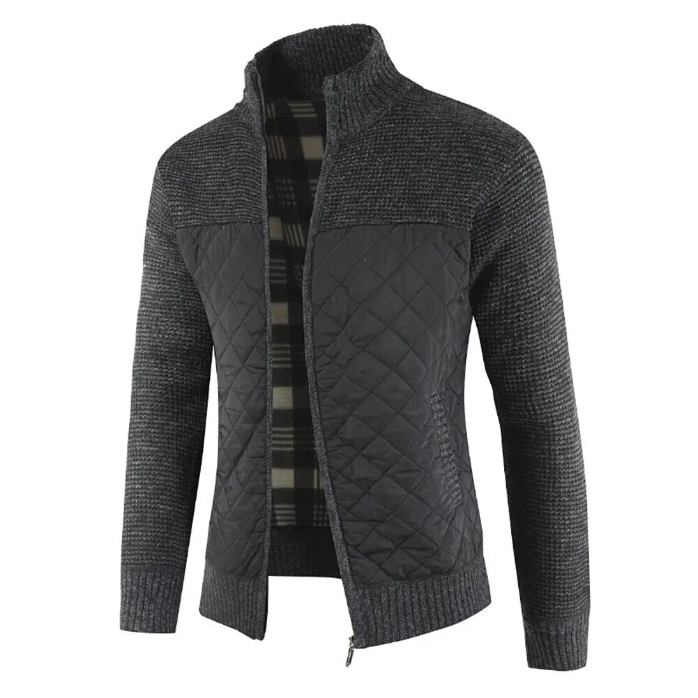 Men Cardigan Knit Patchwork Breathable Thick Long Sleeves