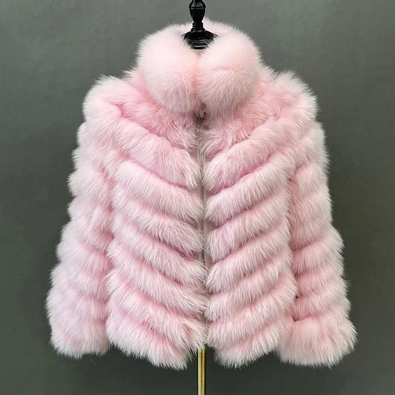 Fox Fur Coat for Women Cardigan Reversible Jacket Bubble Natural Fur