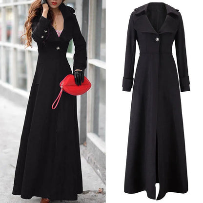 Long Wool Coat Winter Slim Elegant One Button Windbreaker