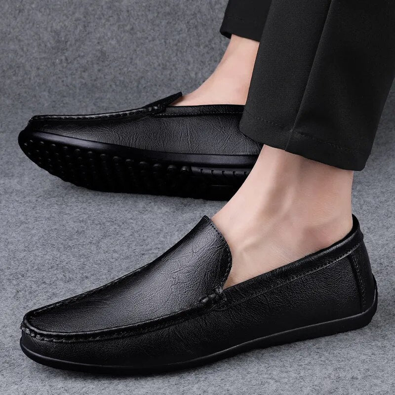 Soft Leather Loafers For Men Easy Slip On Flat Casual Shoes