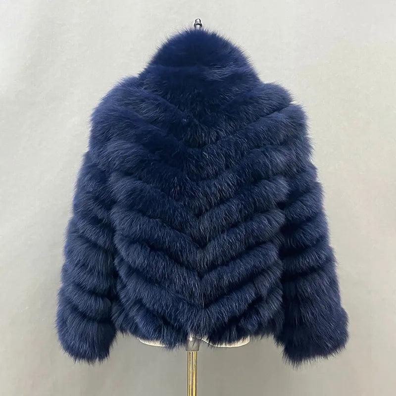 Fox Fur Coat for Women Cardigan Reversible Jacket Bubble Natural Fur