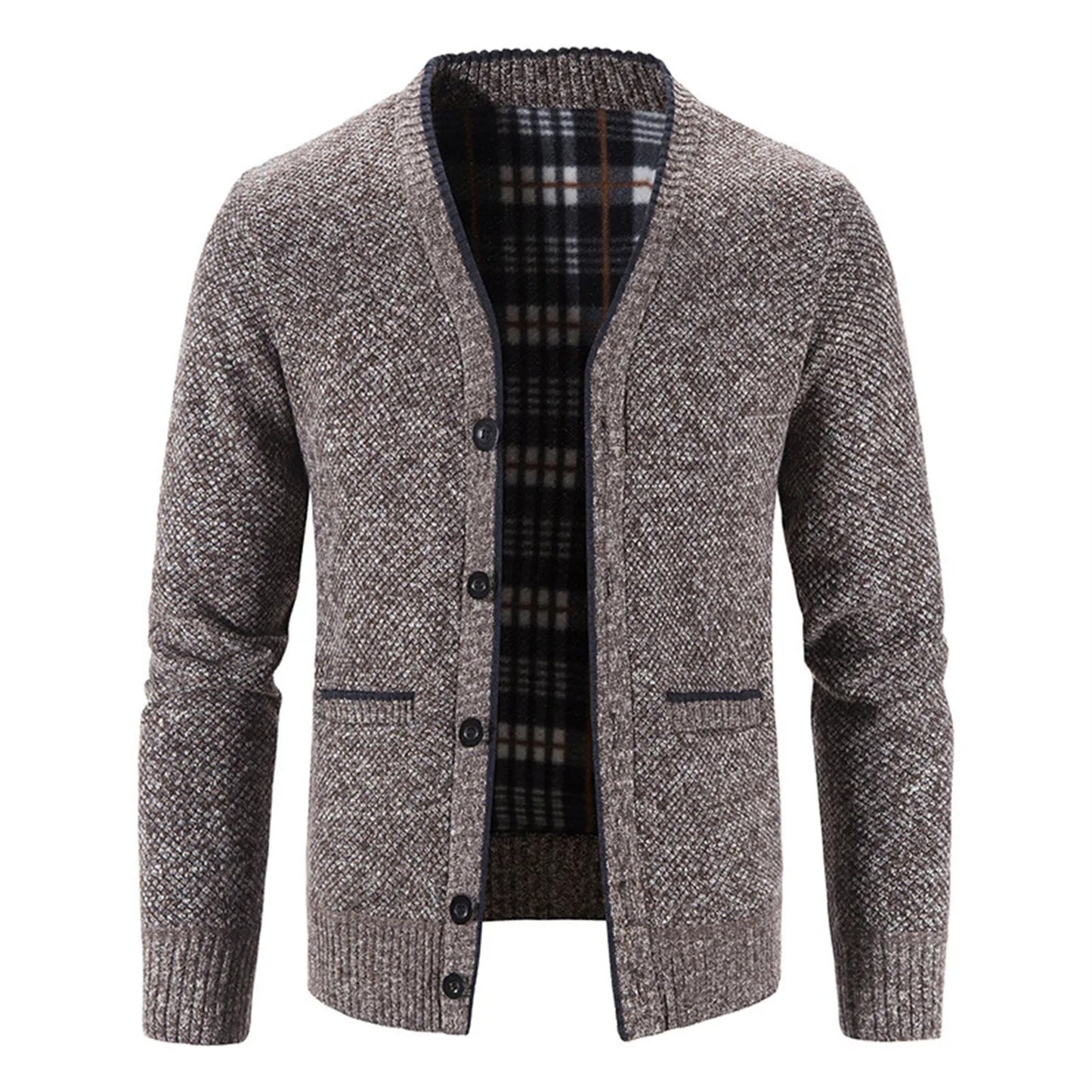 Men Cardigan Knit Patchwork Breathable Thick Long Sleeves