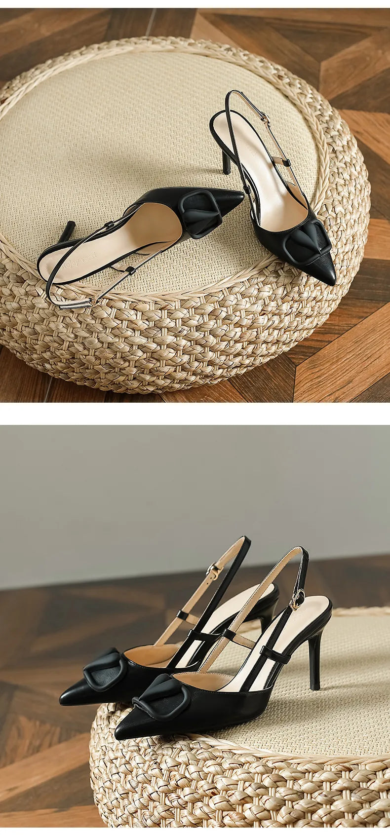 6cm Heels Heart Front Button Ankle Strap Pointy Toe