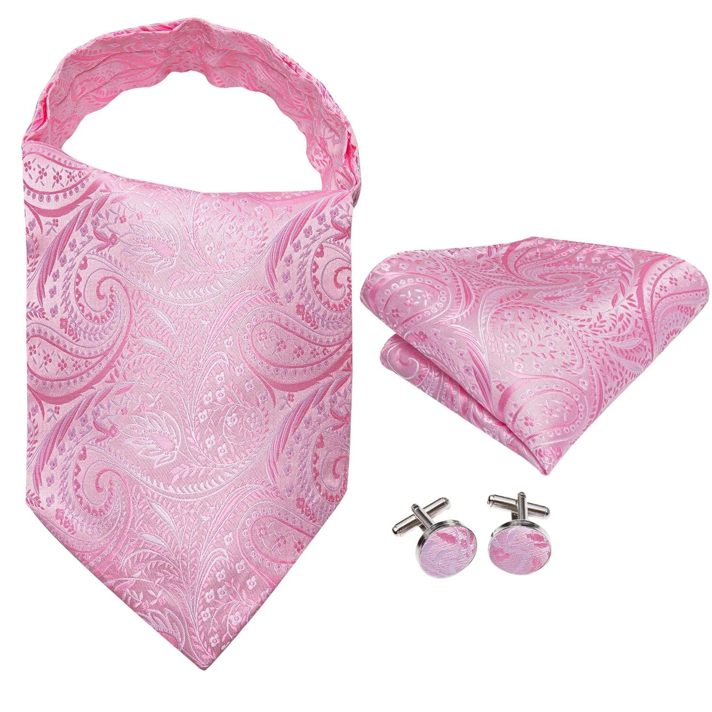 Hi-Tie Silk Mens Ascots Hanky Cufflinks Set Jacquard Paisley Floral Cravat