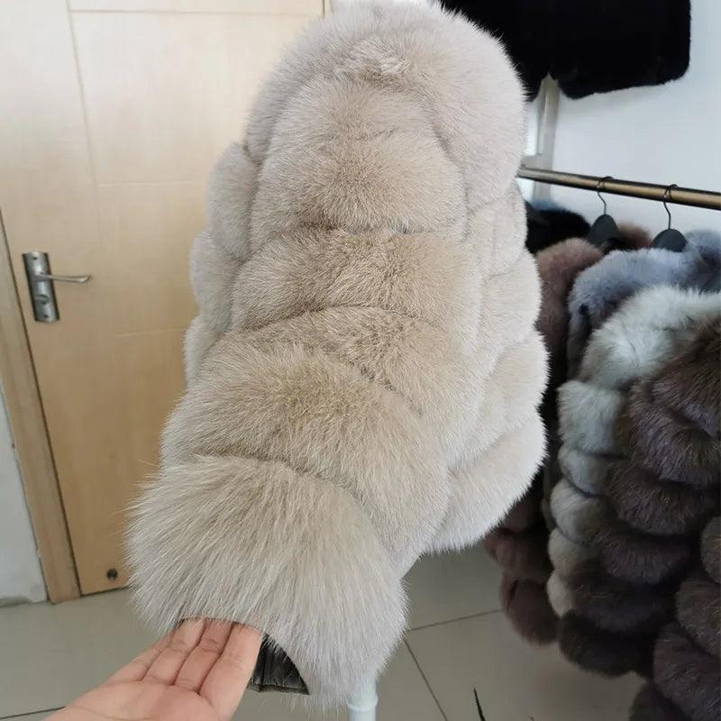 Real Fox Fur Coat Women Winter Warm Luxury Fur Jacket Plus