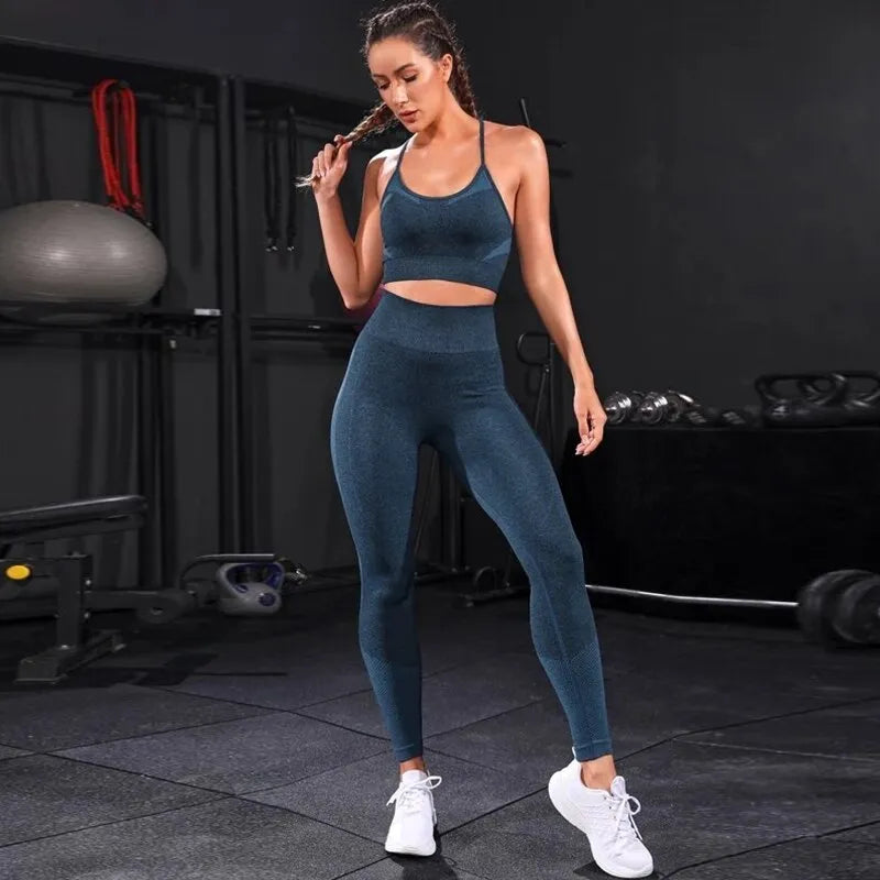 2 Pieces Seamless Yoga Set Sportswear Gym High Waist Leggings