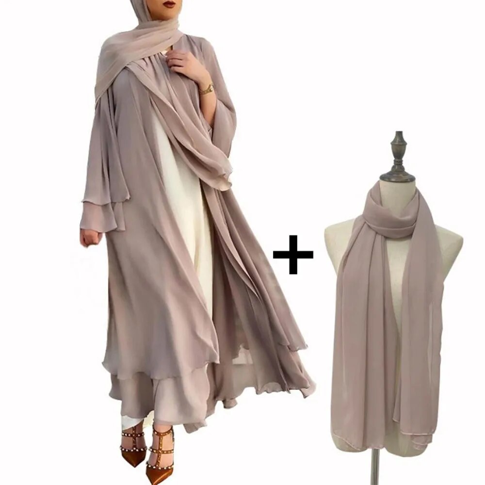 Chiffon Abaya Casual With Belt and Scarf