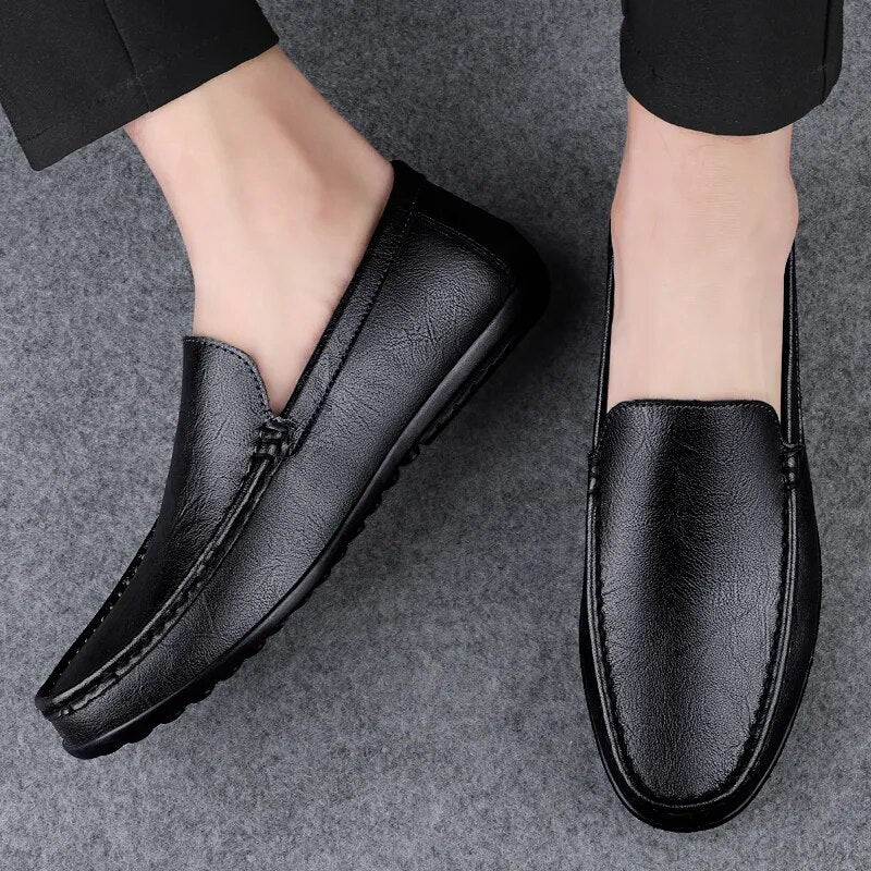 Soft Leather Loafers For Men Easy Slip On Flat Casual Shoes