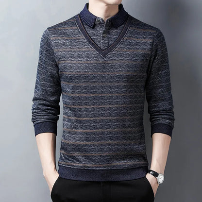 Men's Fleece Mixed Patterns Thick Knitted Sweater