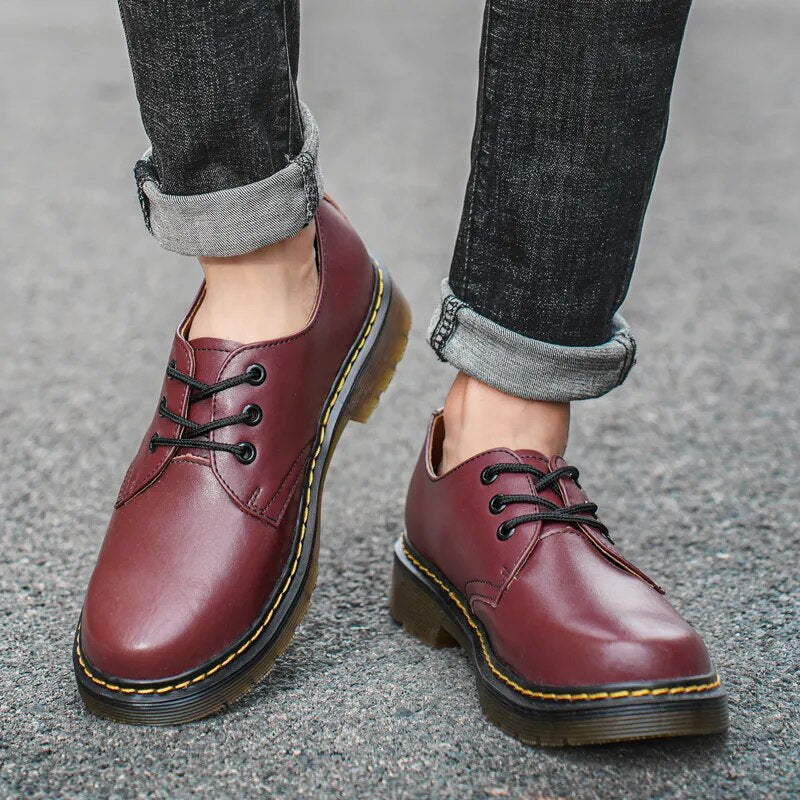 Thick Translucent Bottom Leather Casual Lace Up Men Shoes