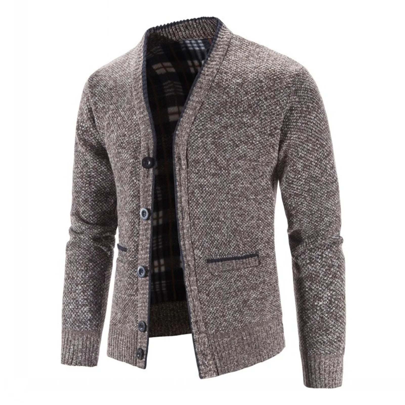 Men Cardigan Knit Patchwork Breathable Thick Long Sleeves