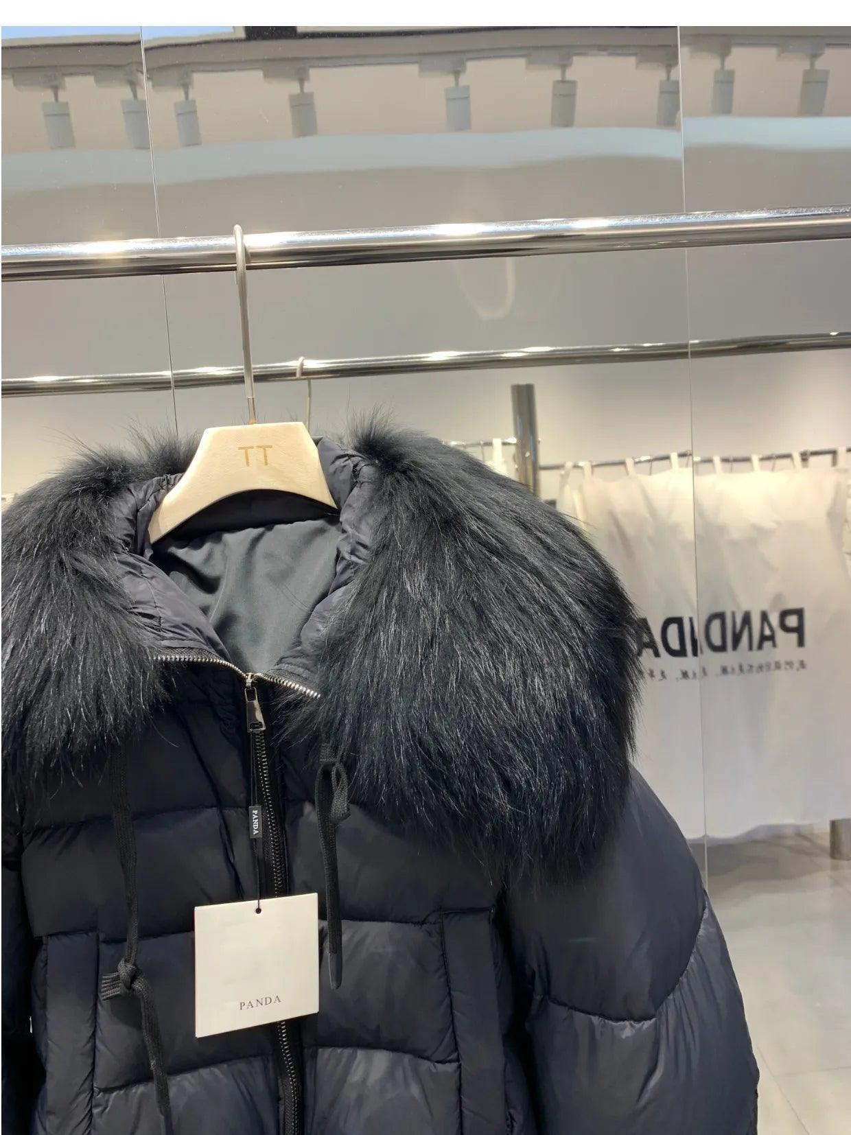 Real Raccoon Fur Collar Short Female Parkas Thick Warm Down Coat