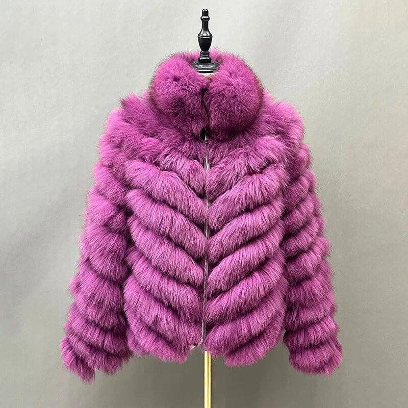 Fox Fur Coat for Women Cardigan Reversible Jacket Bubble Natural Fur