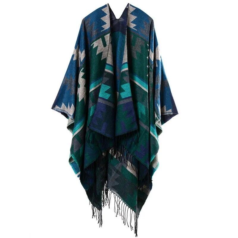 Tassel Cashmere Fork Shawl Poncho