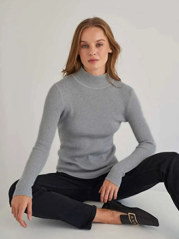 Short Turtleneck Sweaters Slim Pullover Knitted Soft Warm