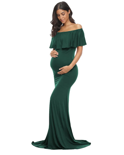 Maternity Elegant Slim Off Shoulder Long Dresses