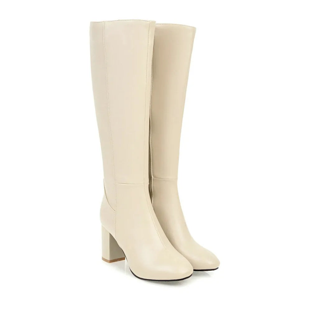 Women Classic High Knee Zipper Boots