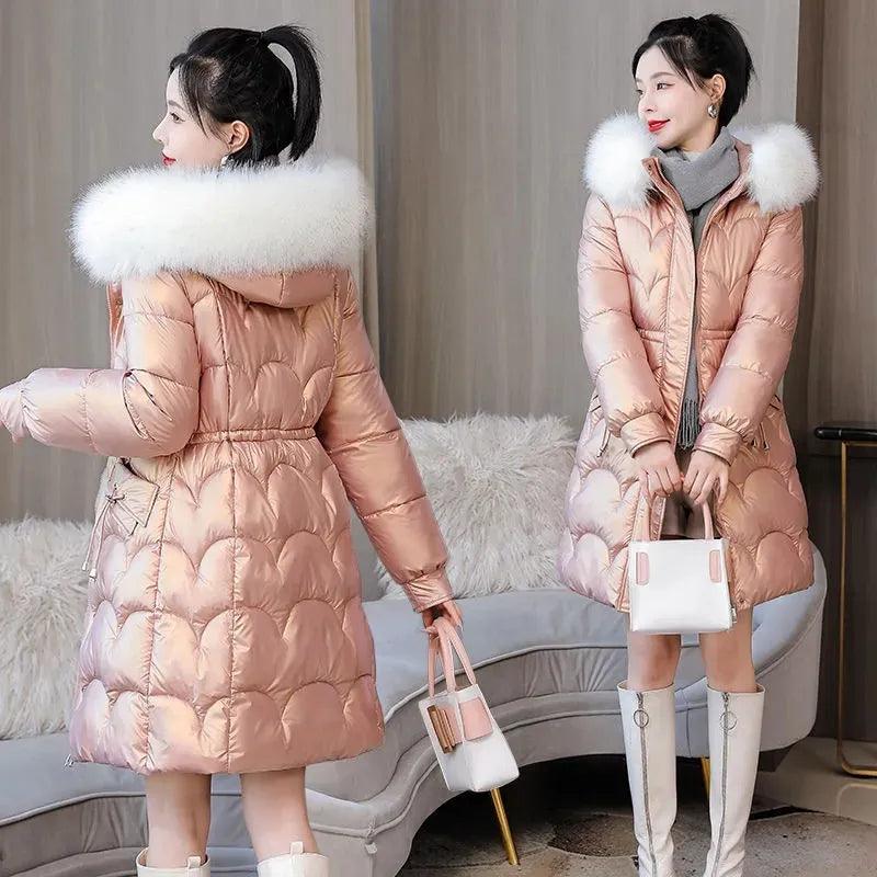 Parkas Women Coat Fur Collar Hooded Overcoat Female Jacket Thick Warm