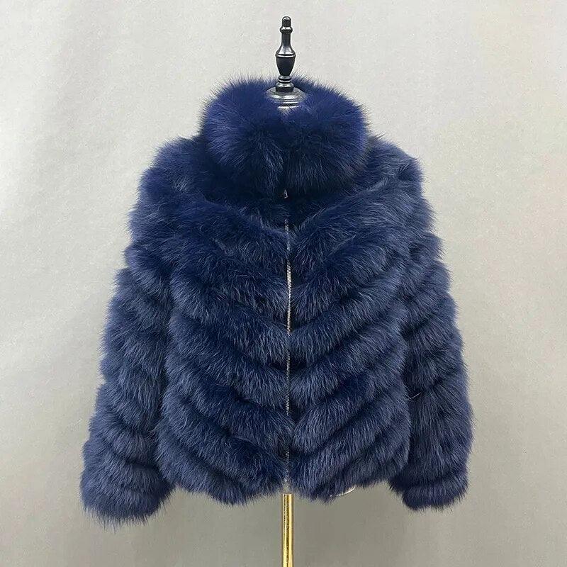 Fox Fur Coat for Women Cardigan Reversible Jacket Bubble Natural Fur