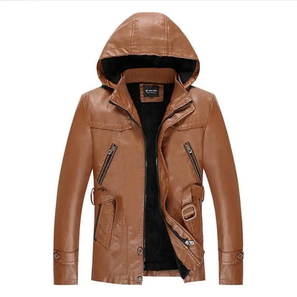 Winter Men's Thick Faux Leather Long Jacket