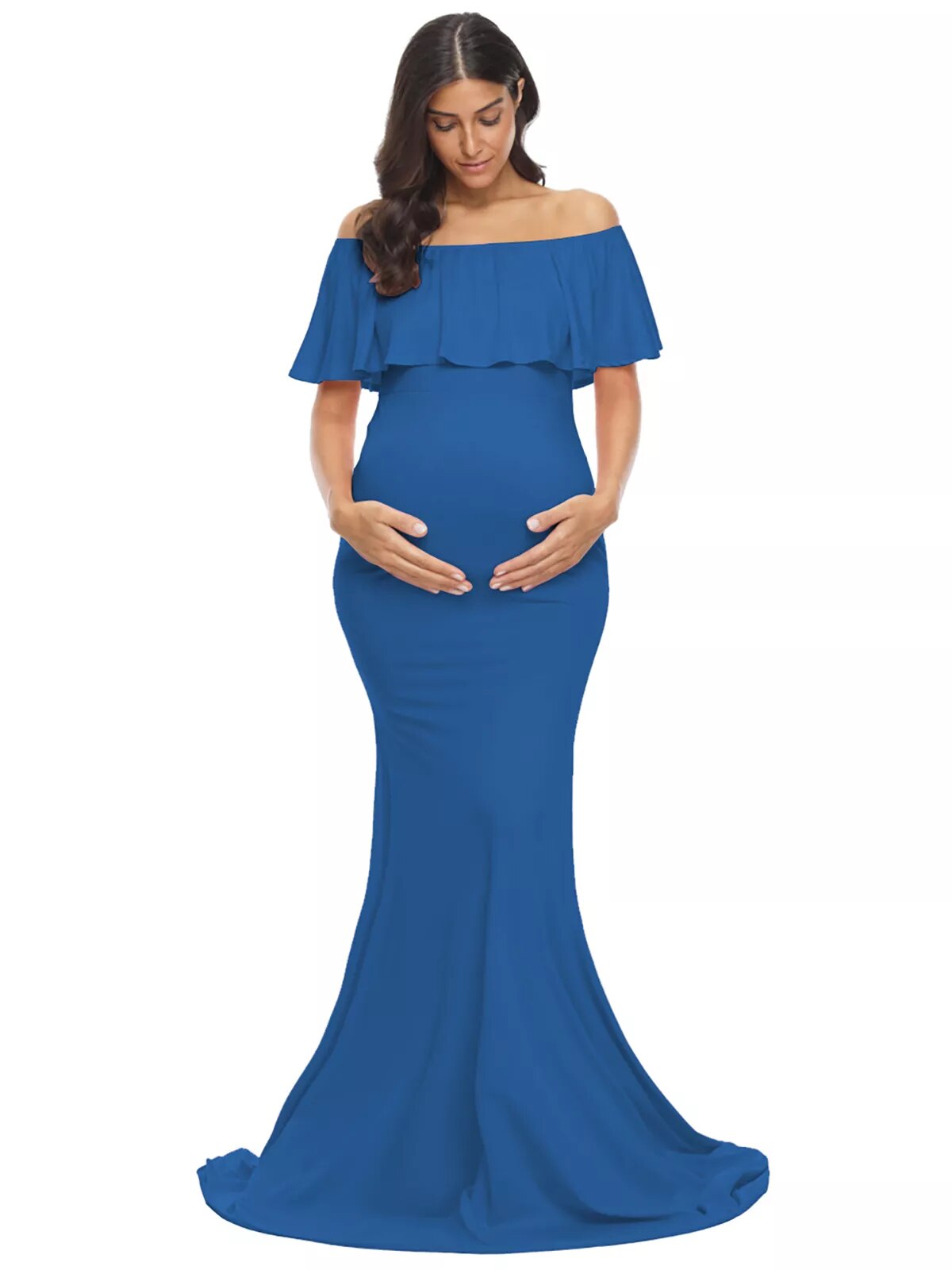 Maternity Elegant Slim Off Shoulder Long Dresses