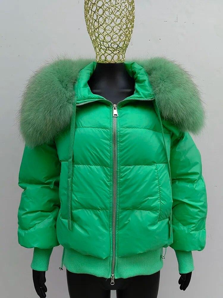 Real Raccoon Fur Collar Short Female Parkas Thick Warm Down Coat