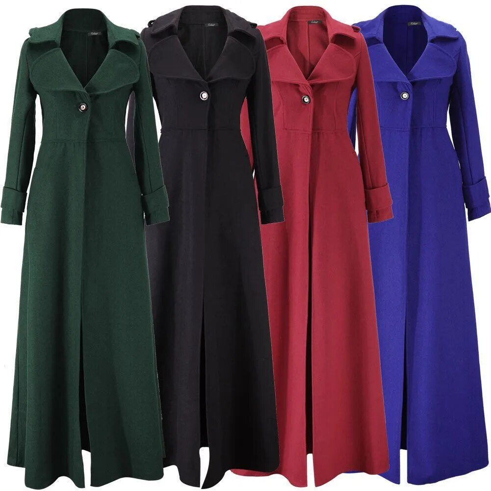 Long Wool Coat Winter Slim Elegant One Button Windbreaker