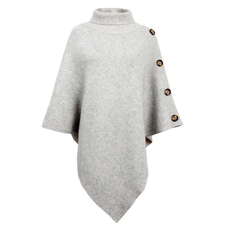 Button Poncho Oversized Turtleneck Jumper Knitwear Sleeve