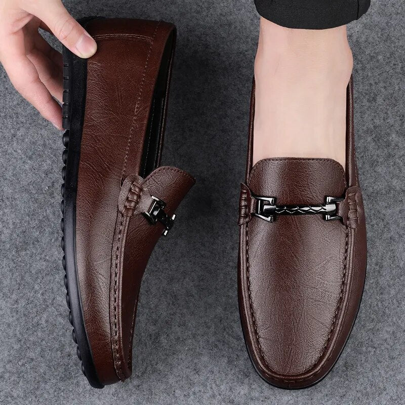 Soft Leather Loafers For Men Easy Slip On Flat Casual Shoes