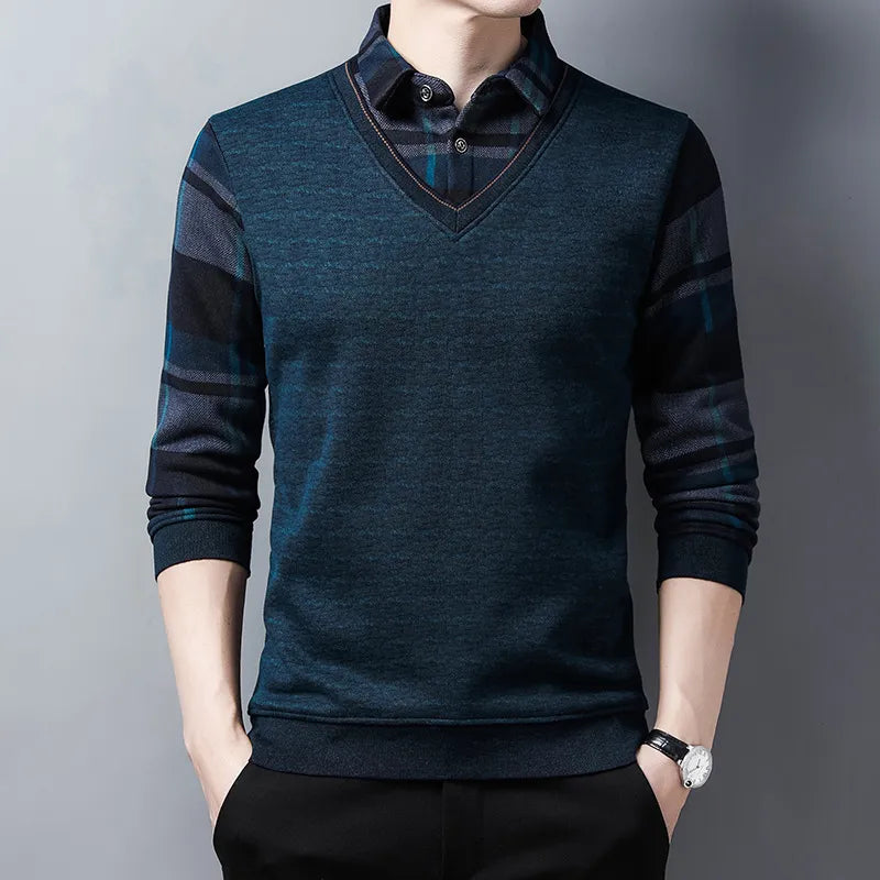 Men's Fleece Mixed Patterns Thick Knitted Sweater