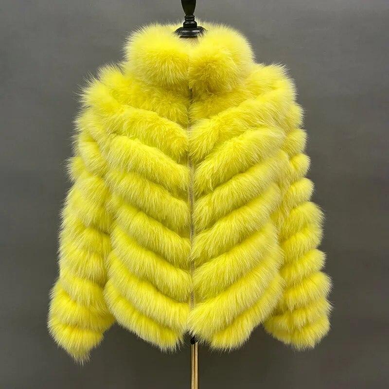 Fox Fur Coat for Women Cardigan Reversible Jacket Bubble Natural Fur