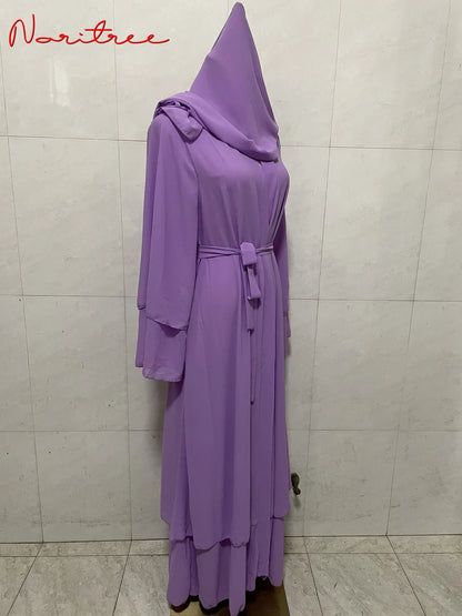 Chiffon Abaya Casual With Belt and Scarf