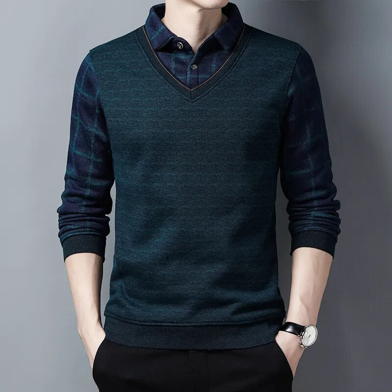 Men's Fleece Mixed Patterns Thick Knitted Sweater