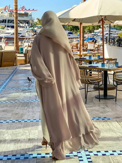 Chiffon Abaya Casual With Belt and Scarf