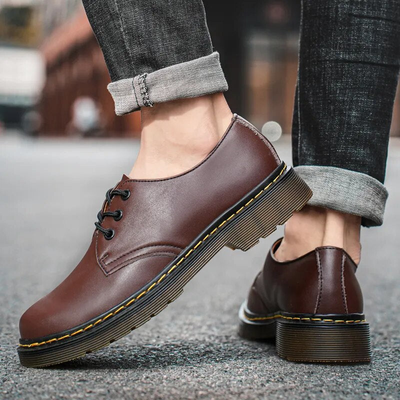 Thick Translucent Bottom Leather Casual Lace Up Men Shoes