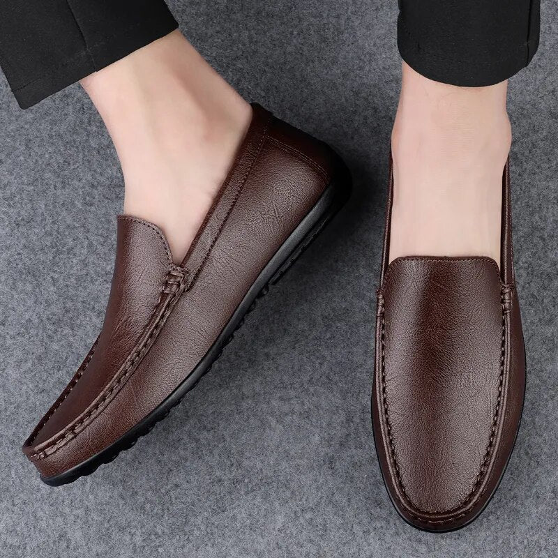 Soft Leather Loafers For Men Easy Slip On Flat Casual Shoes