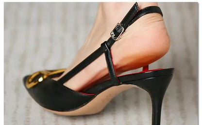 8cm Heels Heart Front Button Ankle Strap Pointy Toe