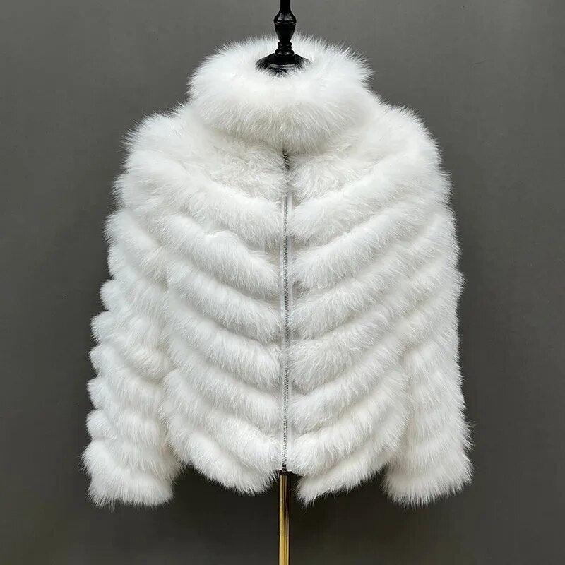 Fox Fur Coat for Women Cardigan Reversible Jacket Bubble Natural Fur