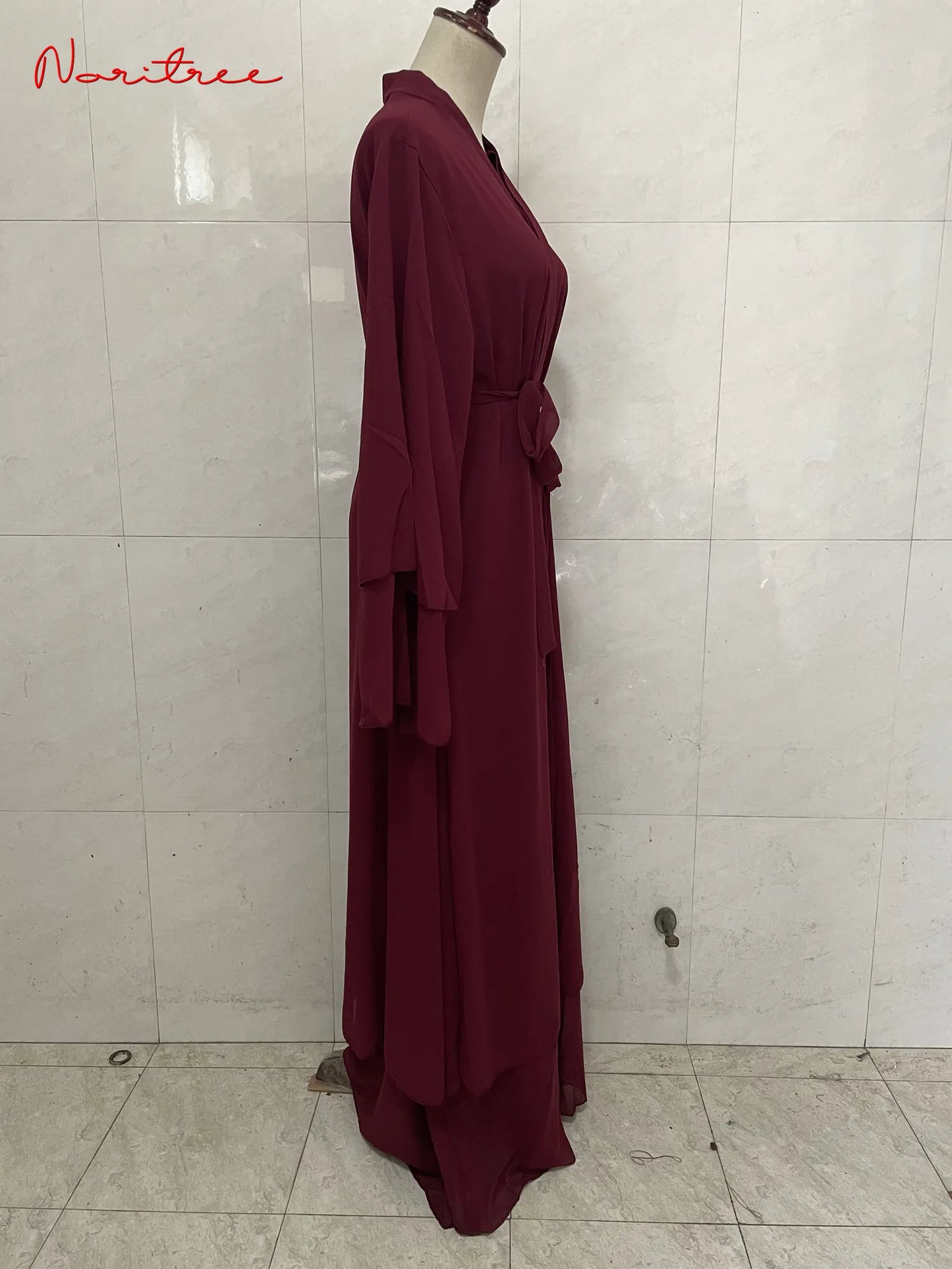 Chiffon Abaya Casual With Belt and Scarf