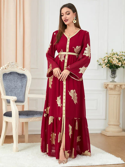 Moroccan Style Abaya With Belt Kaftan Split Hem