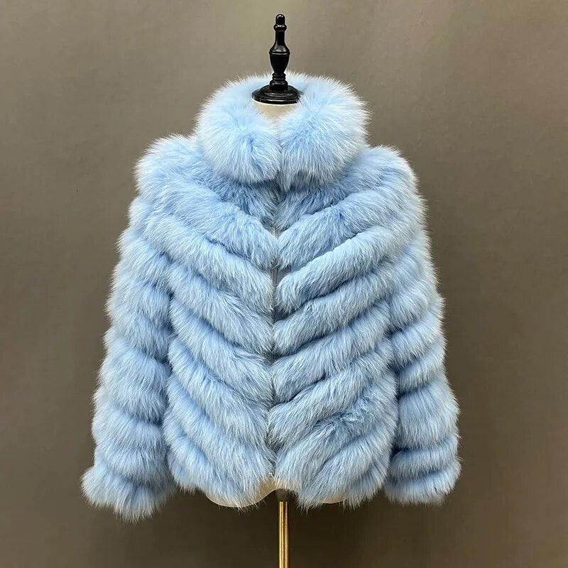 Fox Fur Coat for Women Cardigan Reversible Jacket Bubble Natural Fur