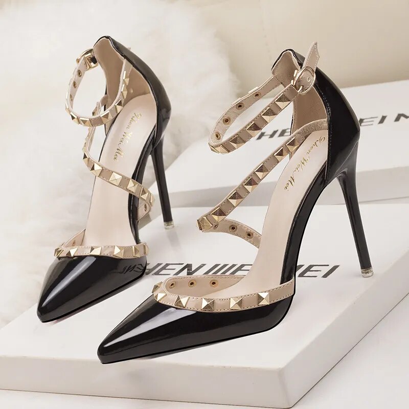 Classy Formal & Casual Rivet Pointy Toe Thin 10CM Heel Shoes