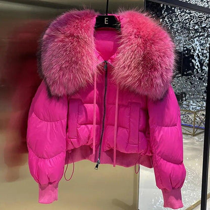 Real Raccoon Fur Collar Short Female Parkas Thick Warm Down Coat