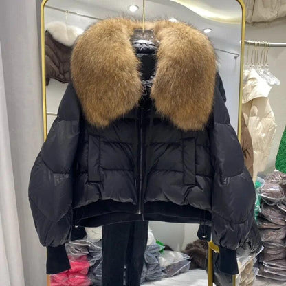 Real Raccoon Fur Collar Short Female Parkas Thick Warm Down Coat