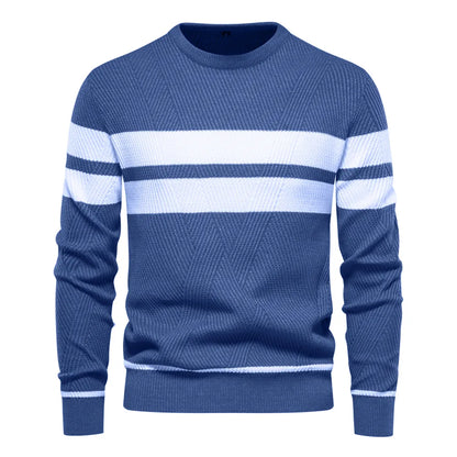 Men's Sweater O-neck Patchwork Long Sleeve Warm Slim Fit Casual