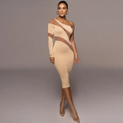 Patchwork One Long Sleeve Backless Bodycon Dress