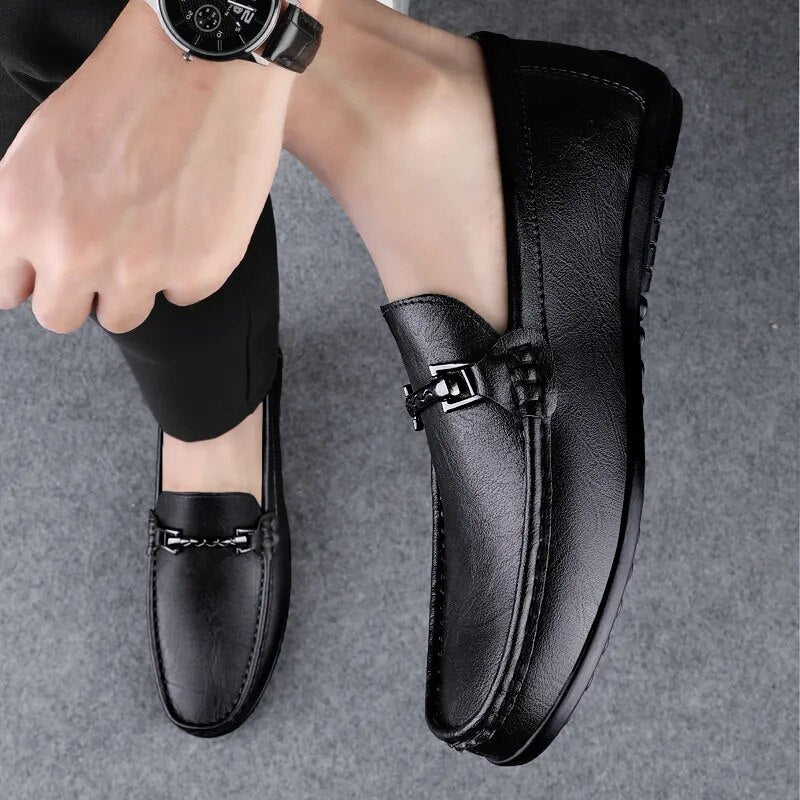 Soft Leather Loafers For Men Easy Slip On Flat Casual Shoes