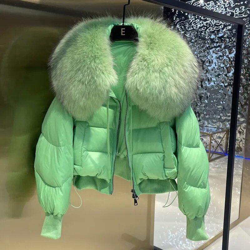 Real Raccoon Fur Collar Short Female Parkas Thick Warm Down Coat